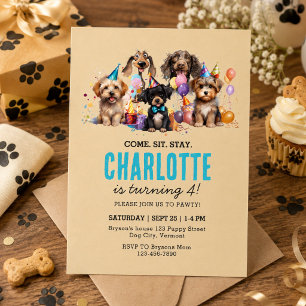 Watercolor Puppy Pawty Dog Birthday Invitation