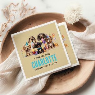 Watercolor Puppy Pawty Dog Birthday Napkins