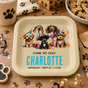 Watercolor Puppy Pawty Dog Birthday Paper Plates