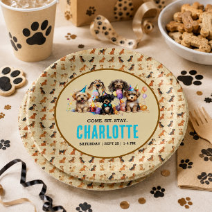 Watercolor Puppy Pawty Dog Birthday Paper Plates