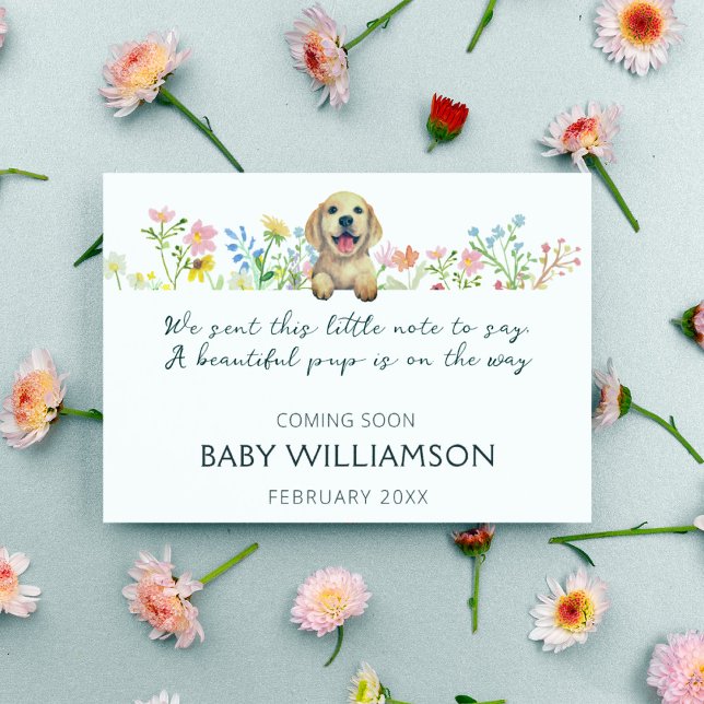 Watercolor Puppy Pregnancy Announcement Postcard (Creator Uploaded)