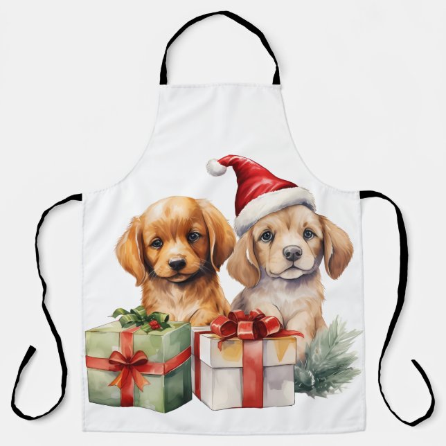 Watercolor Puppy with Gifts  Apron (Front)