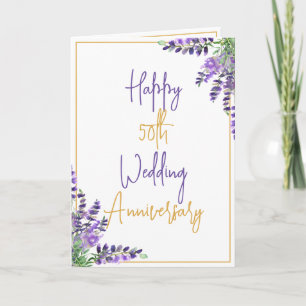 Watercolor Purple 50th Wedding Anniversary Card