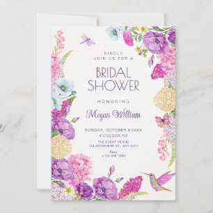 Watercolor purple aesthetic floral bridal shower invitation