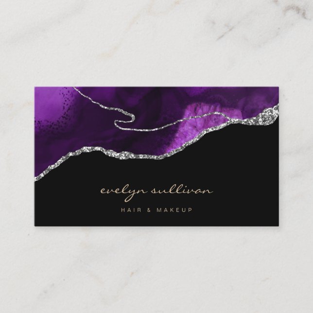 watercolor purple agate on black business card (Front)