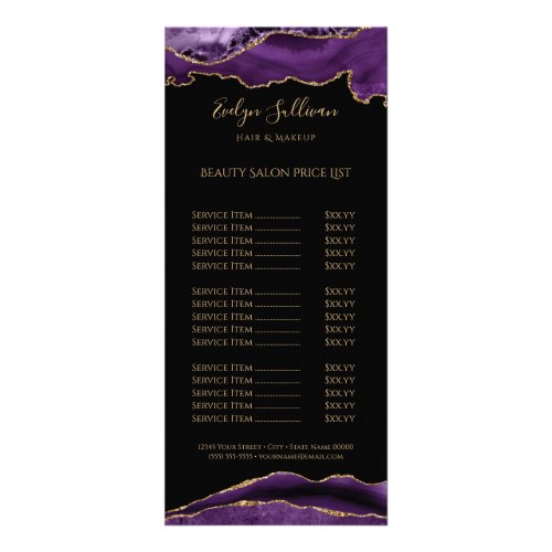 watercolor purple agate on black price list rack card
