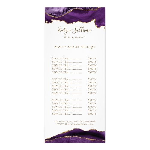 watercolor purple agate price list rack card