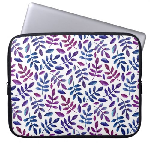 Watercolor purple and blue floral foliage pattern laptop sleeve