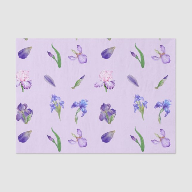 Watercolor Purple and Blue Iris Flower Tissue Paper (Front)
