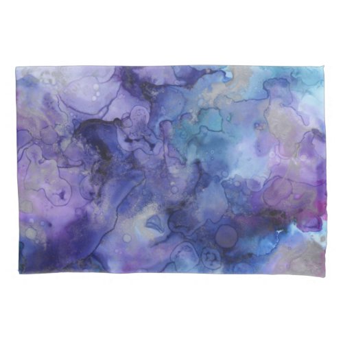 Watercolor Purple and Blue Marbled Pillow Case