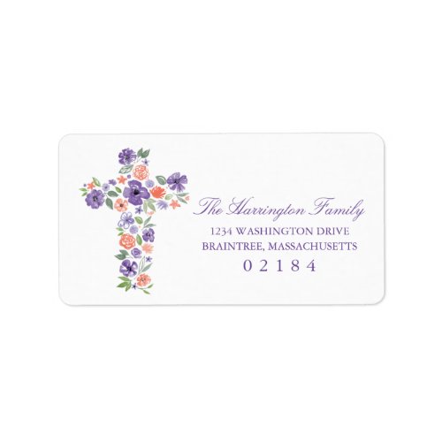 Watercolor Purple and Coral Flower Cross Label