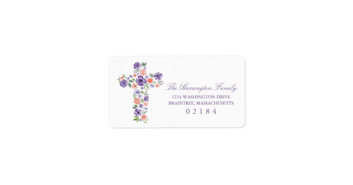 Watercolor Purple and Coral Flower Cross Label | Zazzle
