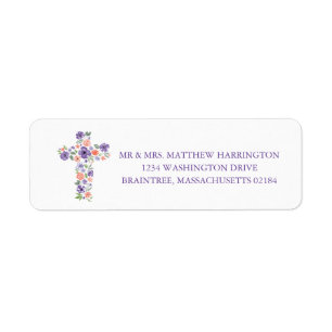 Watercolor Purple and Coral Flower Cross Label