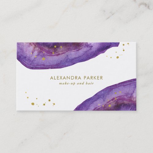Watercolor Purple and Faux Gold Geode Business Card