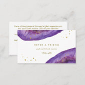 Watercolor Purple and Faux Gold Geode Referral Card (Front/Back)