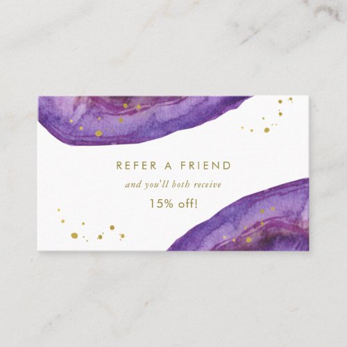 Watercolor Purple and Faux Gold Geode Referral Card