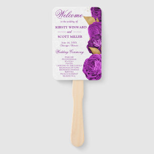 Watercolor Purple and Gold Flowers Wedding Hand Fan