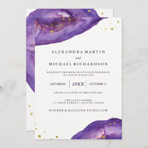 Watercolor Purple and Gold Geode Wedding II Invitation