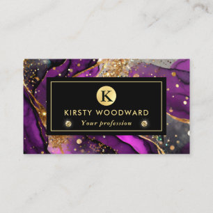 Watercolor Purple and Gold Glitter Alcohol Ink Business Card