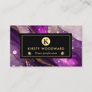 Watercolor Purple and Gold Glitter Alcohol Ink Business Card