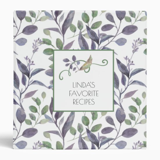Watercolor Purple and Green Leaves Square Recipe | Binder