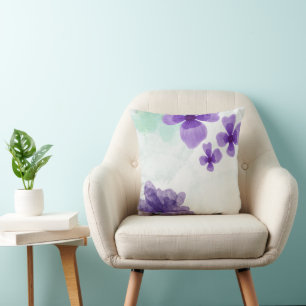 watercolor purple and green  throw pillow