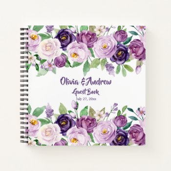 Watercolor Purple And Lavender Roses Guest Book by dmboyce at Zazzle