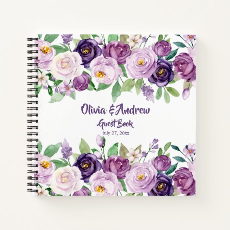 Watercolor Purple And Lavender Roses Guest Book