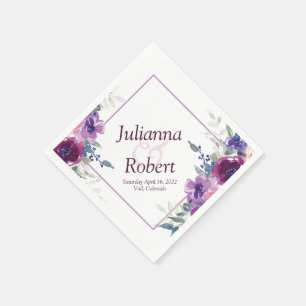 Watercolor purple and mauve floral napkins