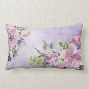 Watercolor Purple and Mauve Flowers Lumbar Pillow
