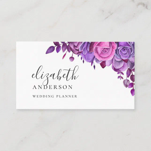 Watercolor purple and pink floral professional business card | Zazzle