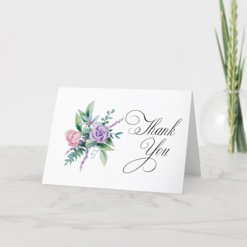 Watercolor Purple and Pink flower bouquet Thank You Card