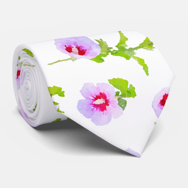 Watercolor Purple And Red Flowers Neck Tie (Rolled)