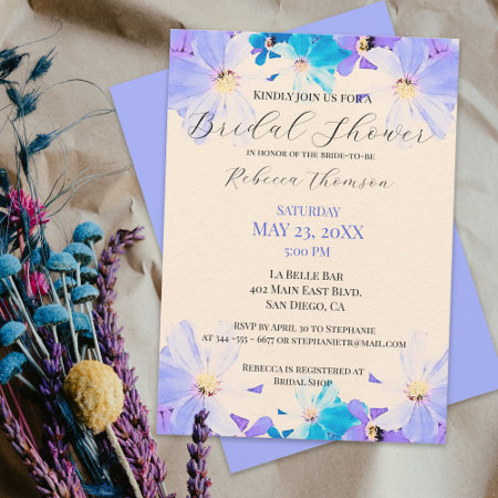 Watercolor Purple And Teal Floral Bridal Shower