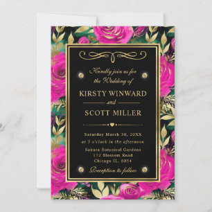 Watercolor Purple and Teal Flowers Wedding Invitation