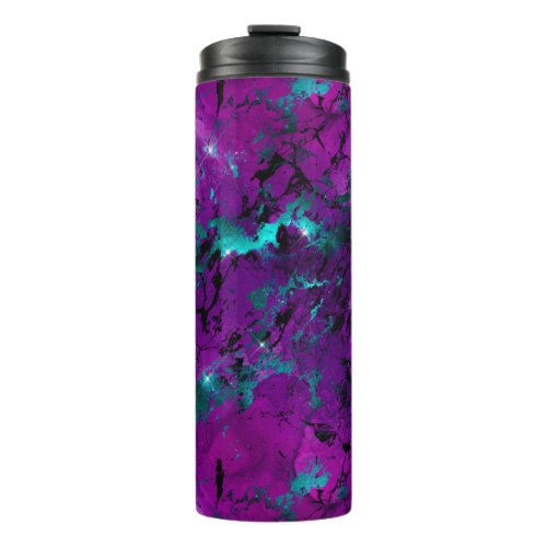 Watercolor Purple and Teal Marble Galaxy Thermal Tumbler