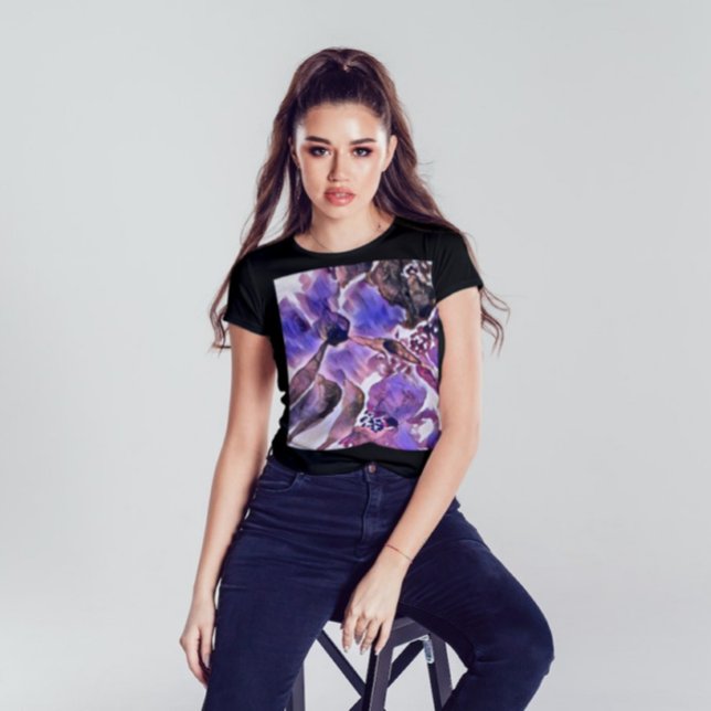 Watercolor Purple and Violet Floral Painting T-Shirt (Creator Uploaded)