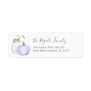 Watercolor Purple and White Pumpkin Return Address Label