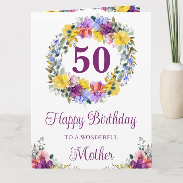 Watercolor Purple and Yellow Flowers Birthday Card (Front)