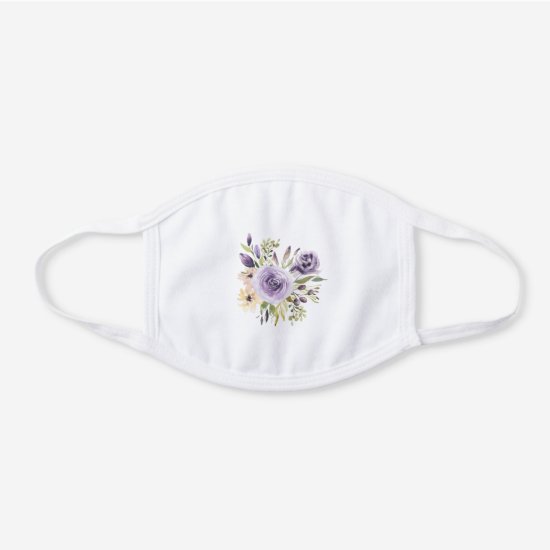 Watercolor Purple and Yellow Flowers White Cotton Face Mask