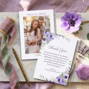 Watercolor Purple Anemone Floral Thank You Wedding Letterpress Photo Cards