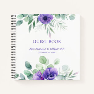 Watercolor Purple Anemones Floral Guest Book