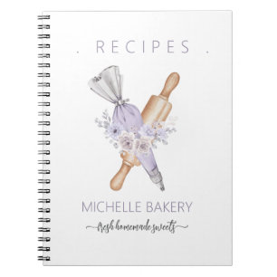 Watercolor Purple Bakery floral tools Recipes Notebook