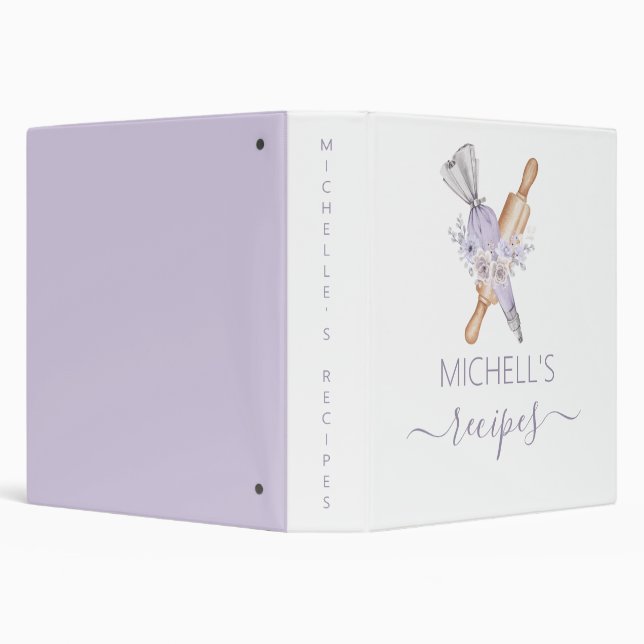 Watercolor Purple Bakery tool personalized Recipes 3 Ring Binder (Background)