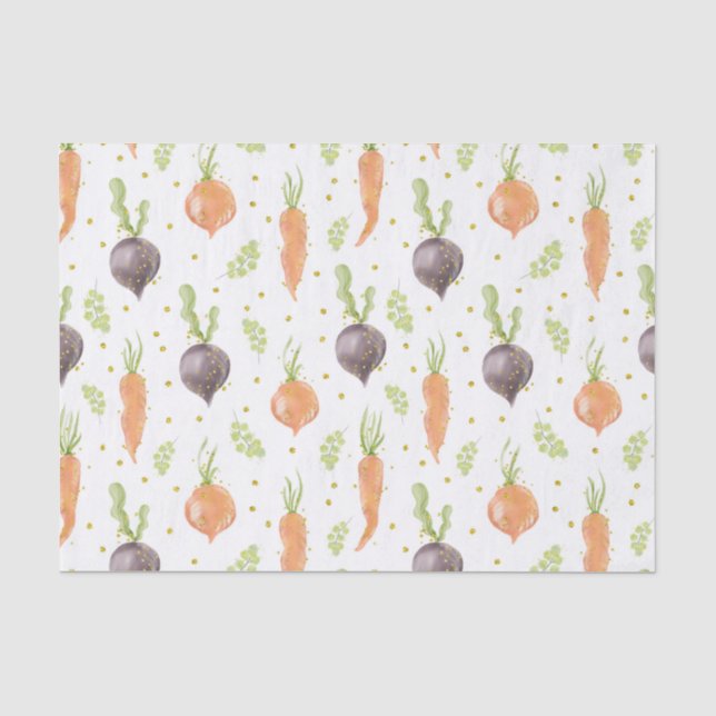 WATERCOLOR PURPLE BEETS AND ORANGE CARROTS TISSUE PAPER (Front)