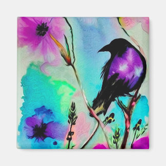 Watercolor Purple & Black Bird Magnet