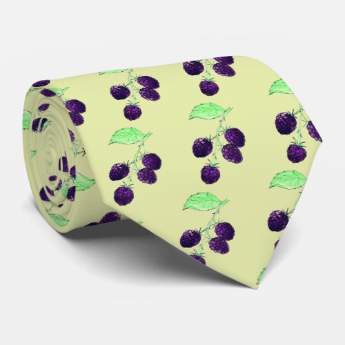 Watercolor Purple Blackberry Botanical Neck Tie