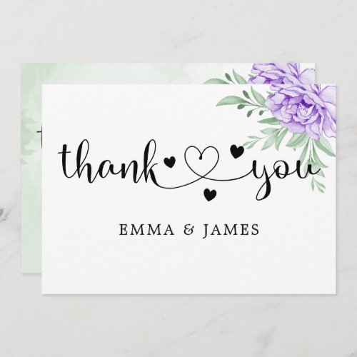 Watercolor Purple Blooms Bouquet Wedding Thank You Card