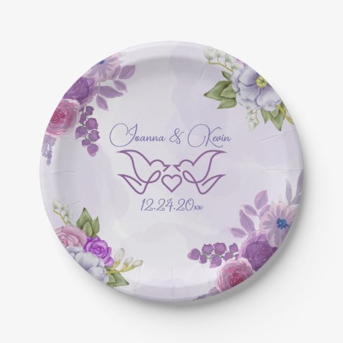 Watercolor Purple Blooms Florals Wedding Plate