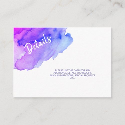 Watercolor Purple Blue Bat Bar Mitzvah Details Enclosure Card